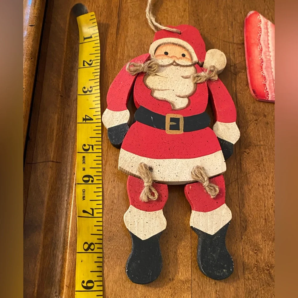 Lot of 3 Christmas Ornament Hangers Wooden Santa’s & Angel
